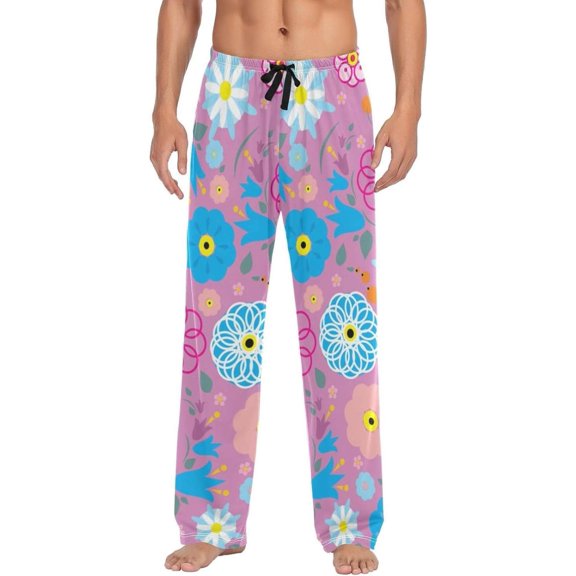Floral Daisy Pattern Ghost Pajama Pants, Men's Lounge Pants Light with Drawstring and Pockets, Christmas New Year Birthday Father's Day Gifts, X-Large