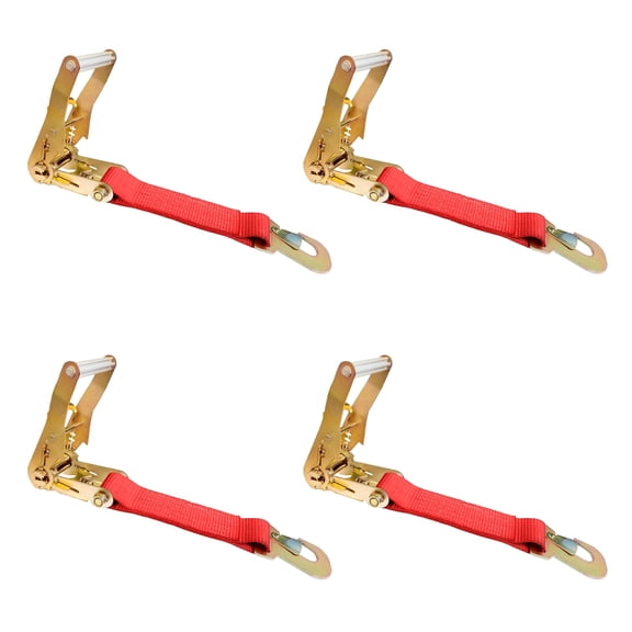 4 Pack USA Heavy Duty 2" Ratchet Tie Down Replacement Short Fixed End Strap w/Snap Hook, Red