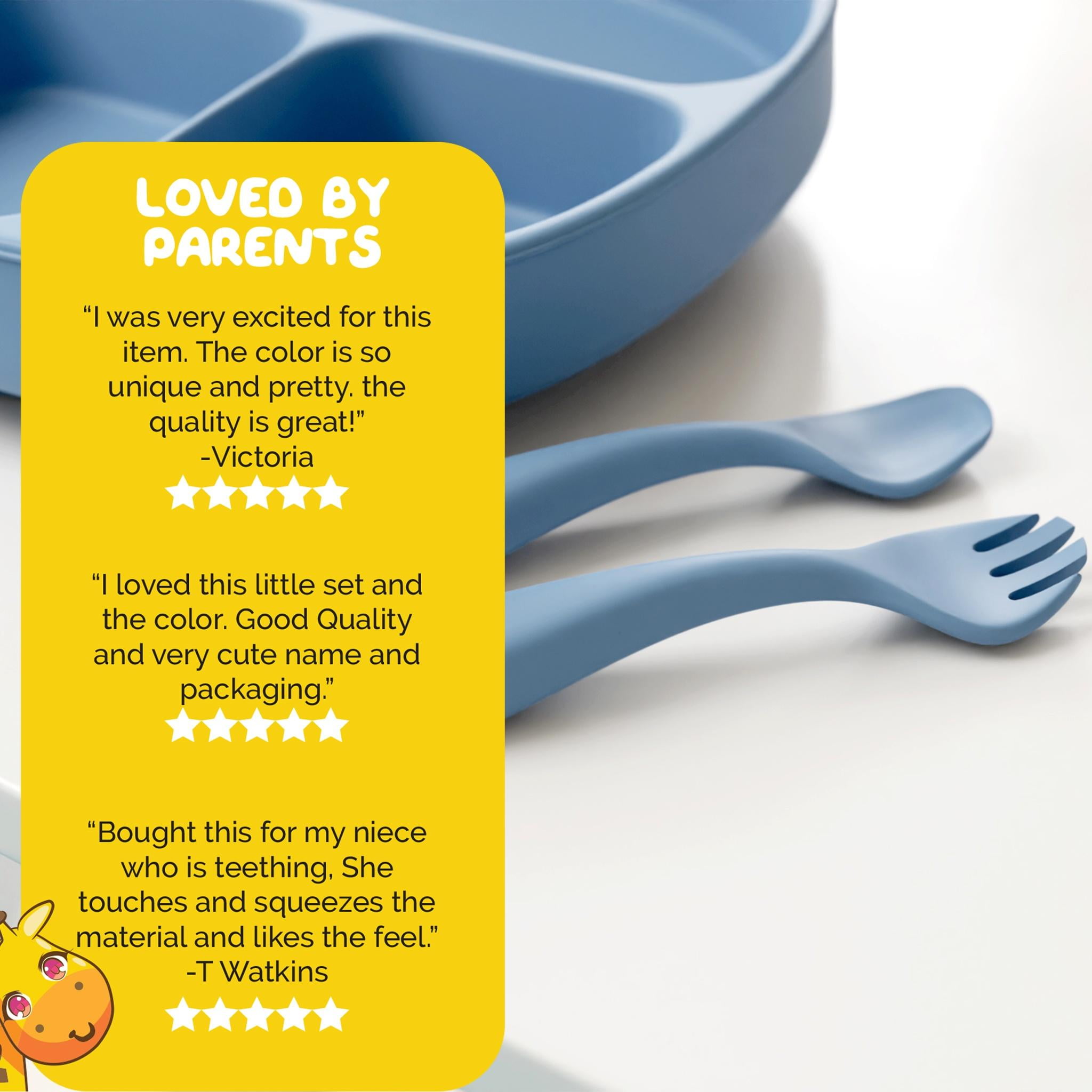 Led Weaning Set with Suction Tray and Baby Utensils by Muqee Peeko in Blue Color - (3 Piece Set)