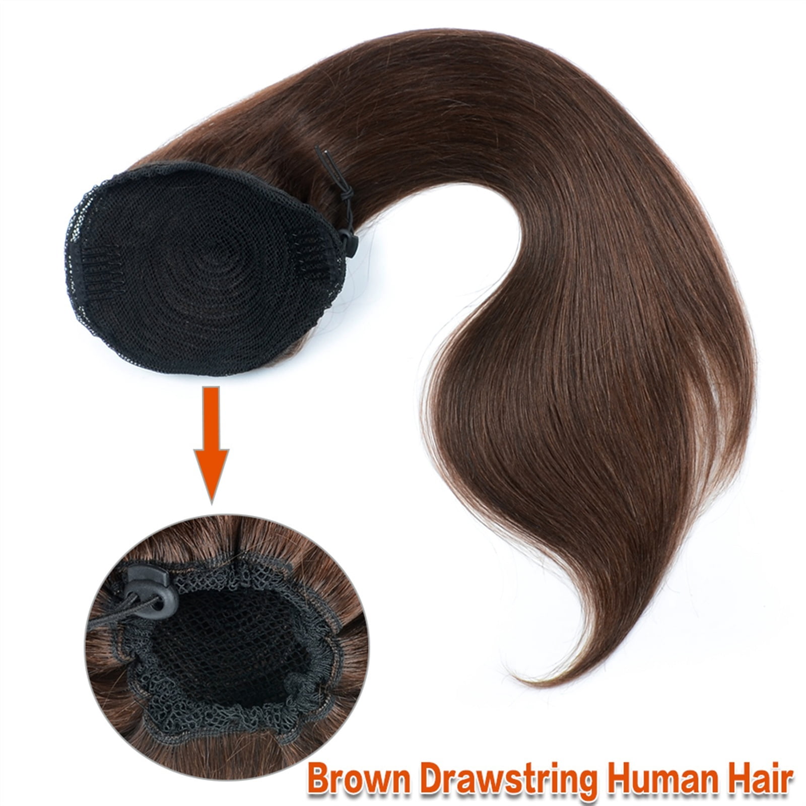 12-26" Brazilian Remy Hair Clip In Straight Hair Ponytail Hairpiece Long Ponytail Extensions Dark Brown Straight Drawstring Ponytail Human Hair