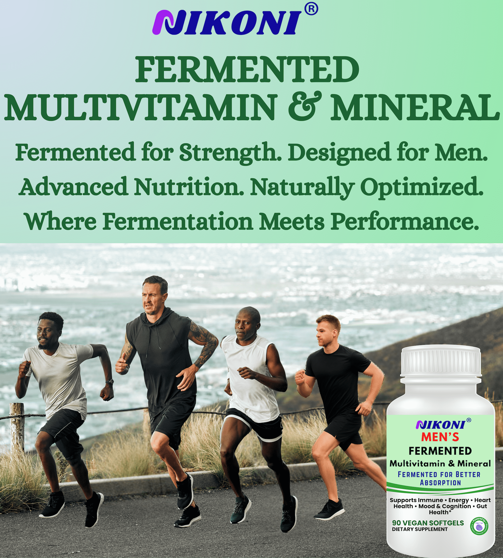 Nikoni Men's Fermented Multivitamin and Mineral Supplements Vegan Softgels Fermented for Better Absorption 90 Count