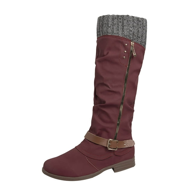 LOVZFMLL Bottes pour Femmes Mi-Mollet Bottes d'Hiver Fermeture Éclair Latérale Bout Rond Antidérapantes Talon Bloc Bas Bottes Décontractées Automne Hiver