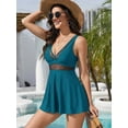 thumbnail image 5 of JYLFC One Piece Swim Dress for Women Mesh Sheer V-neck Slimming Swimsuit Full Coverage Modest Swimwear with Skirt, Teal XL, 5 of 8