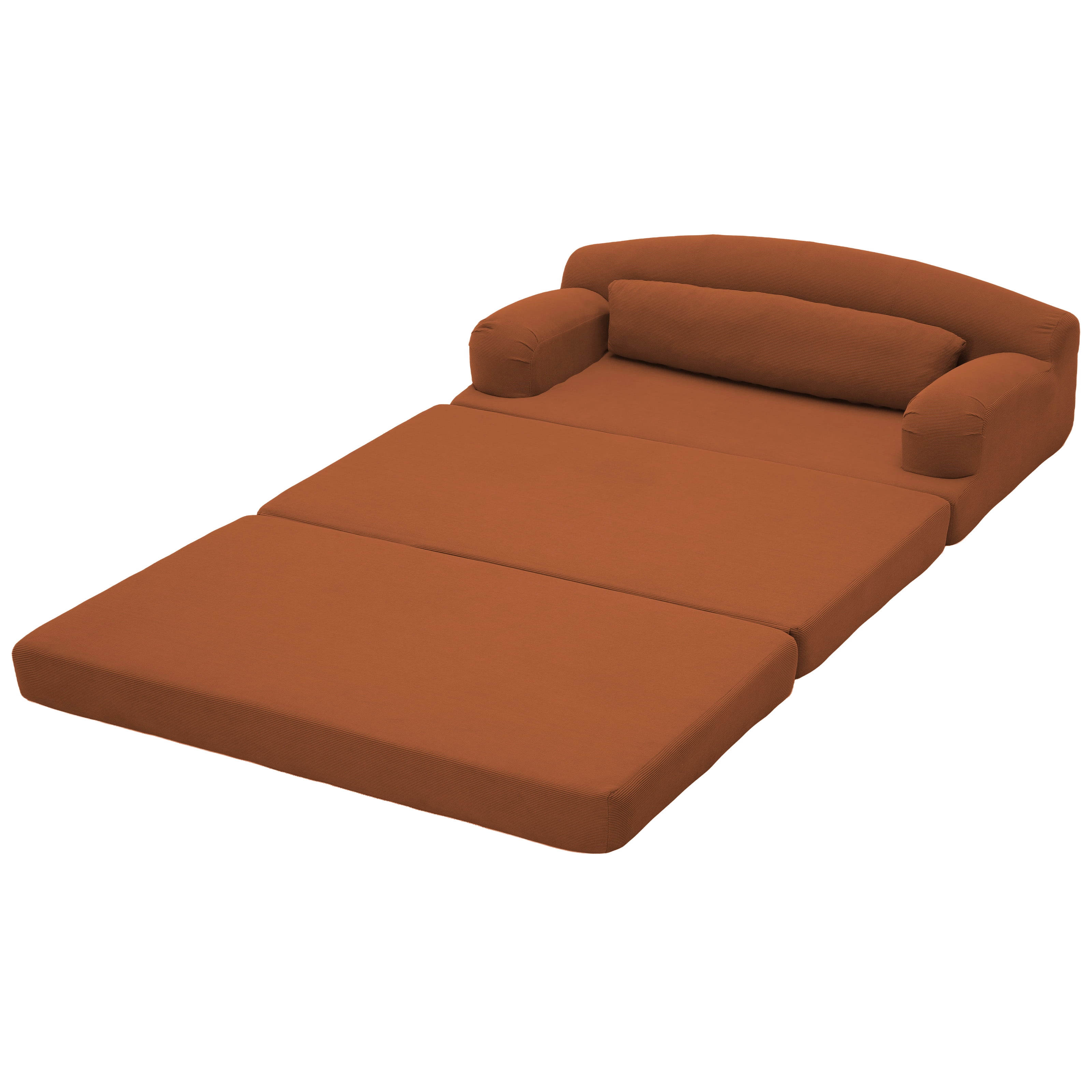 Leumius Futon Sofa Bed, Convertible Sofa Bed,Folding Boneless Couches,Low-Profile Boneless Couch for Living Room,15.8" H Low Seat Small 57" Foldable Floor Sleeper Mattress Lounge Space‑Saving,Orange