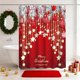 thumbnail image 1 of Cortina de ducha navideña con ganchos, bola navideña y estrella, poliéster impermeable, decoración navideña para baño, poliéster., 1 of 6