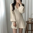 thumbnail image 5 of Kaemgyyd Fall Dresses for Women Casual Oversized V Neck Pullover Dress Loose Long Sleeve Cable Knit Mini Dress, 5 of 6