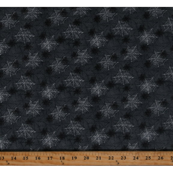Cotton Spiderwebs Cobwebs Webs Spooky Creepy Boooo Ville Gray Cotton Fabric Print by the Yard (02430-11)