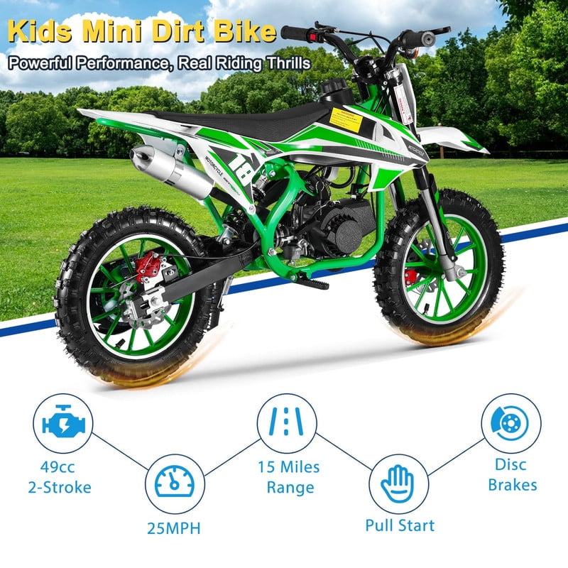 Seipouy 49cc 2-Stroke Dirt Bike, Gas Dirt Bike for Kids, Off Road Mini Motorcycle, Pocket Motorbike with Front Rear Disc Brakes, Racing Max Speed 40KM/H
