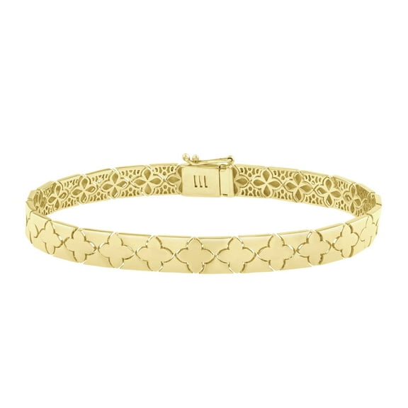 Jewelstop 14K Yellow Gold Polished Finish 6.5mm Clover Bracelet with Box with Figure 8 Clasp - 7"