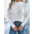 thumbnail image 5 of Womens Sweaters Sweater for Women Crewneck Ruffle Long Sleeve Solid Color Loose Pullover Top Winter 2025 White S, 5 of 9