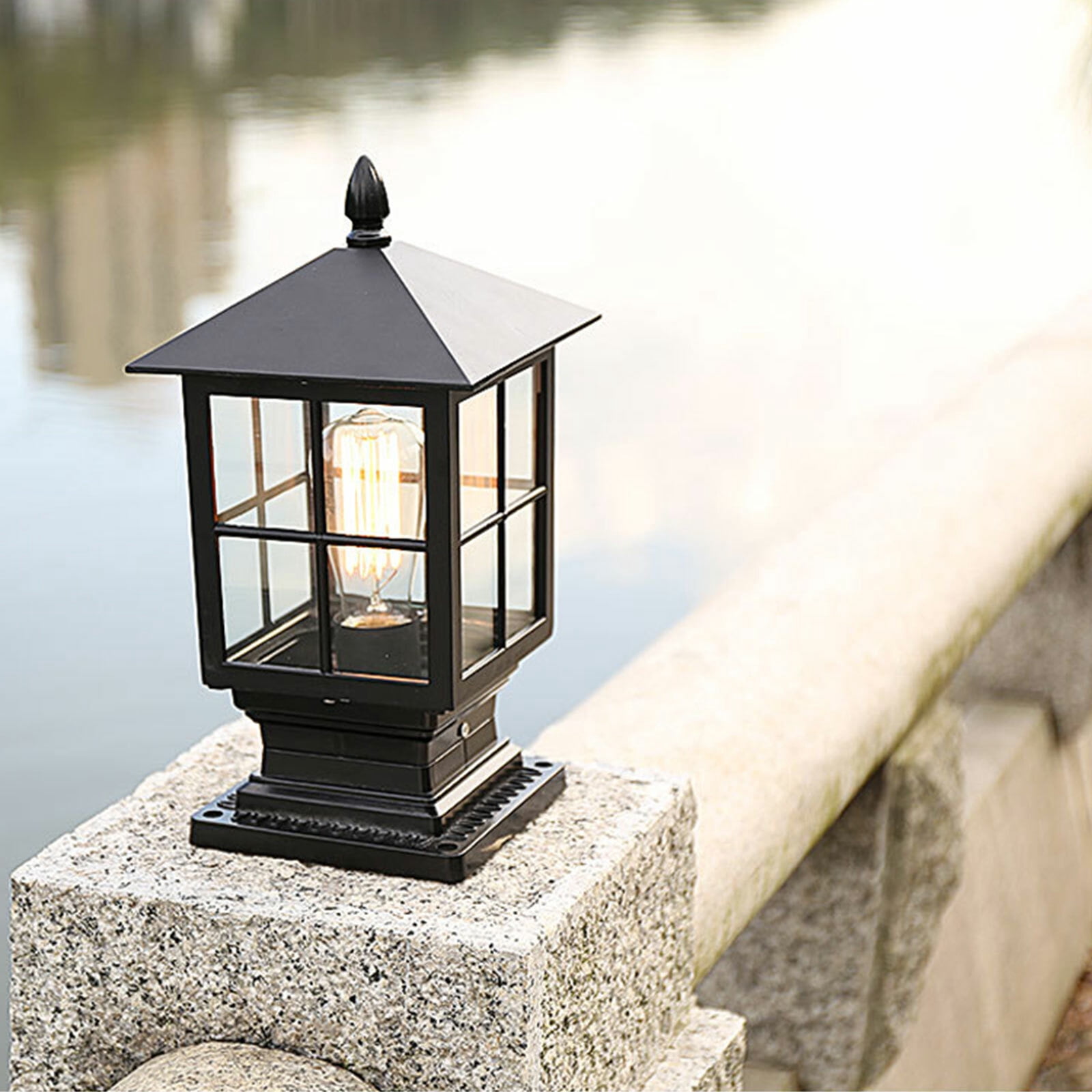 HOHOBLA Outdoor Post Light Vintage Black Lantern Garden Fence Pillar Lamp Waterproof