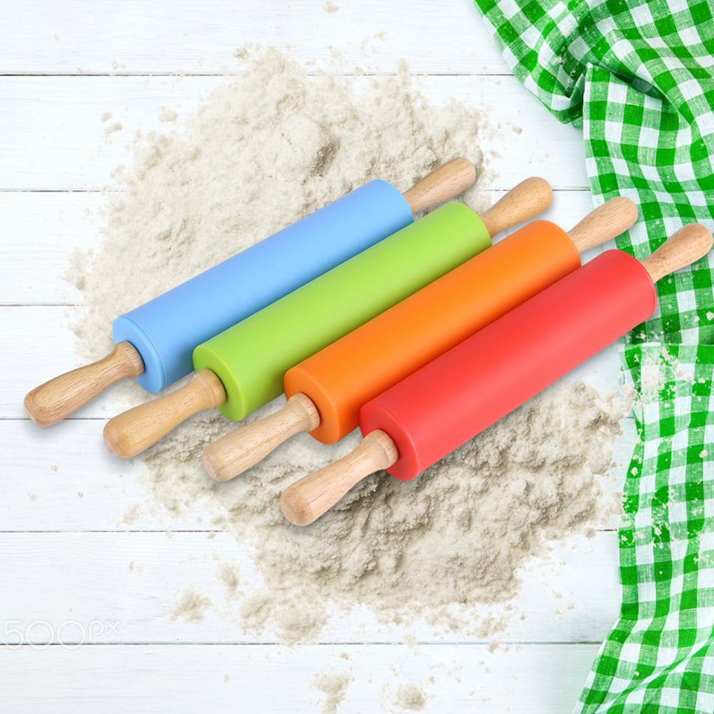 Silicone Rolling Pin Kitchen Pastry Tools Kitchen Wooden Handle Baking Non-stick 