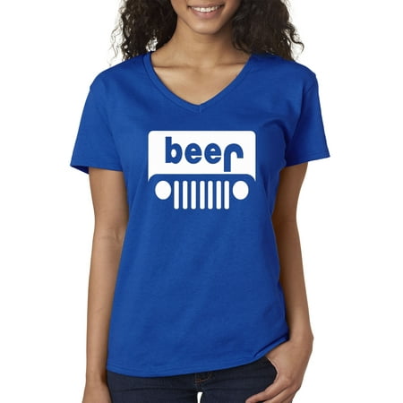 New Way 139 - Women's V-Neck T-Shirt Beer Jeep Funny Drinking Parody Medium Royal (Best Way To Drink Cointreau)