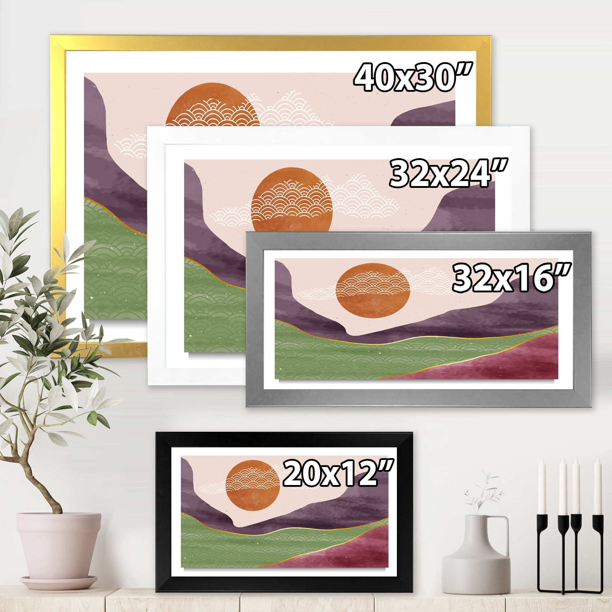 Designart 'Abstract Landscapes With Mountain River and Moon' Modern Framed Art Print