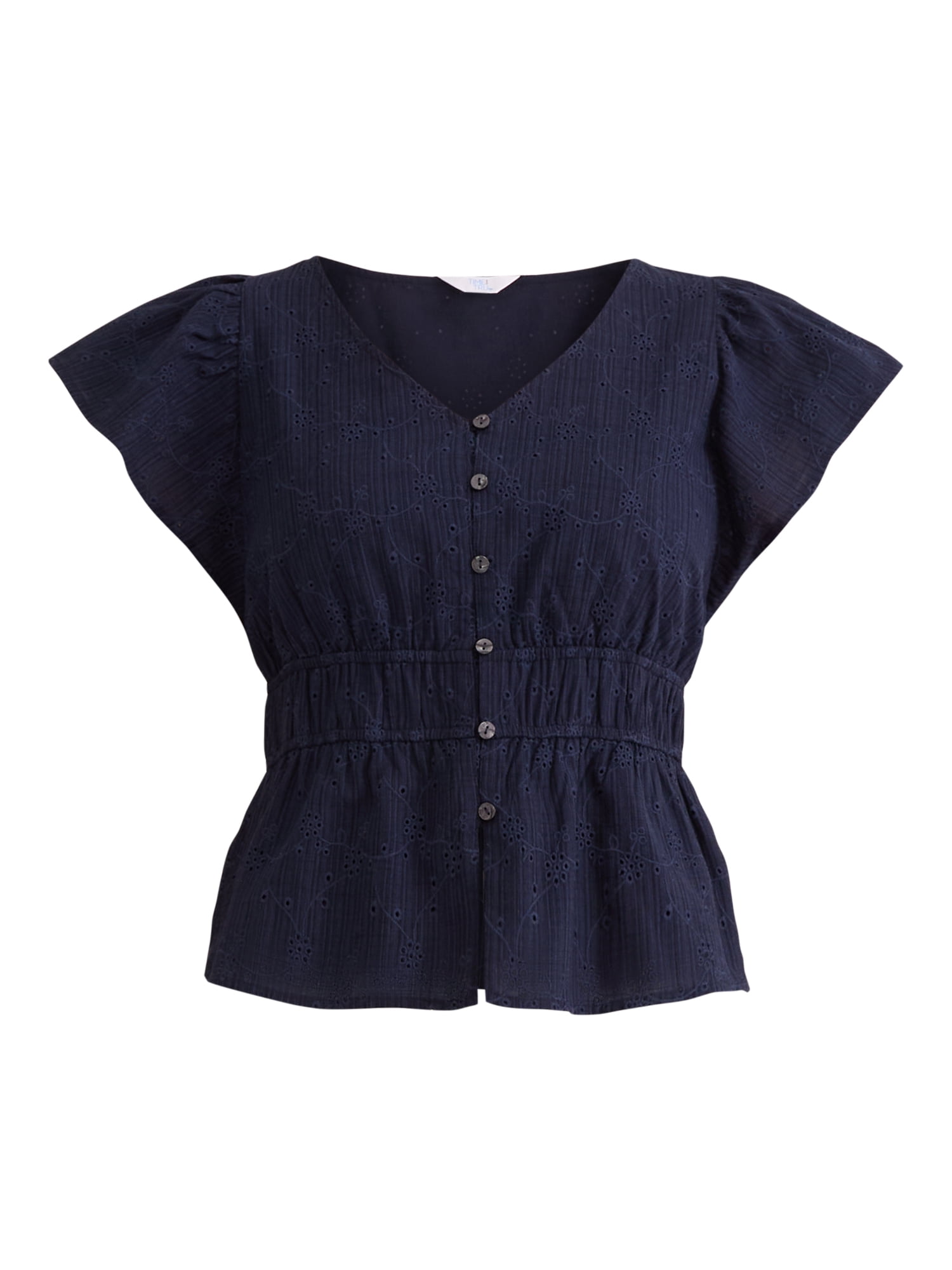 Time and Tru Women's Eyelet Peplum Top, Sizes XS-XXXL