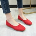 thumbnail image 5 of KIJBLAE Women's Solid Color Square Toe Slip-On Flats Comfortable Suede Shoes Red 40, 5 of 5