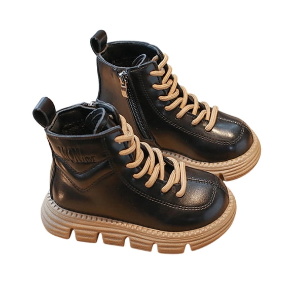 Black Kids Winter Footwear With Synthetic Leather Design And Rubber Sole Offering Comfort And Support For Daily Adventures