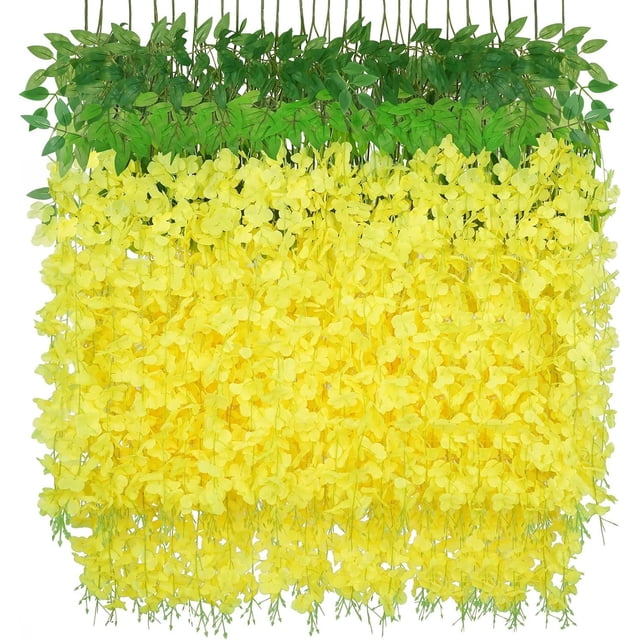 Flores Artificiales de Glicina, Plantas Artificiales de Wisteria Colgantes, Flores Artificiales para Hogar, Habitación, Boda, Fiesta, Jardín, Columpios, Iglesias(Amarillo)