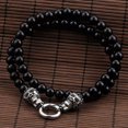 thumbnail image 3 of HOOUN 8.26'' Stainless steel 8MM Black Stone Bracelet with Double Skull Clasp Punk Men, 3 of 4