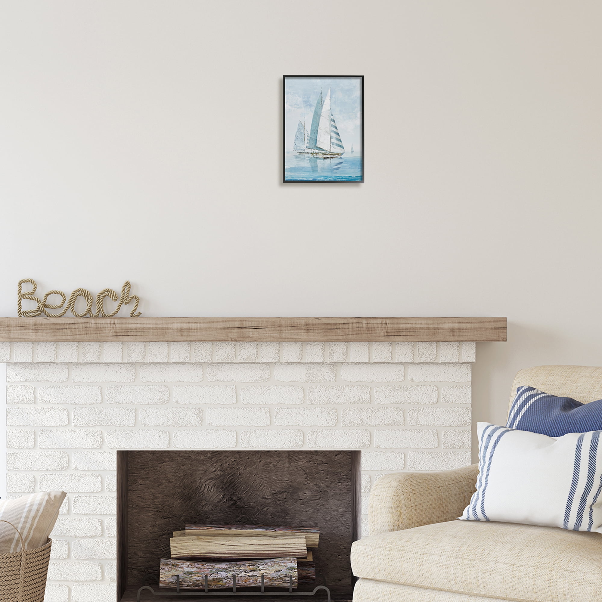 Stupell Industries Blue Maritime Sailboats Transportation Painting Black Framed Art Print Wall Art, 11 x 14