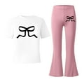 thumbnail image 5 of Two Piece Sets for Girls Short Sleeve Bow T-Shirt Top and Flared Pants Set Girls Spring Outfits Girl Outfits Size 11-12 Years, 5 of 5