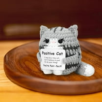 Handmade Mini Positive Crochet Animal Cat with Card Knitted Decor ,Crochet Cat Mini Animal Emotional Support Gifts Inspirational Knitted Doll for Easter Valentines Christmas Friends Birthday Decor