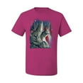thumbnail image 2 of Howling Wolves into the Night Sky with Stars and Stripes | Mens Animal Lover Graphic T-Shirt, Fuschia, Small, 2 of 3