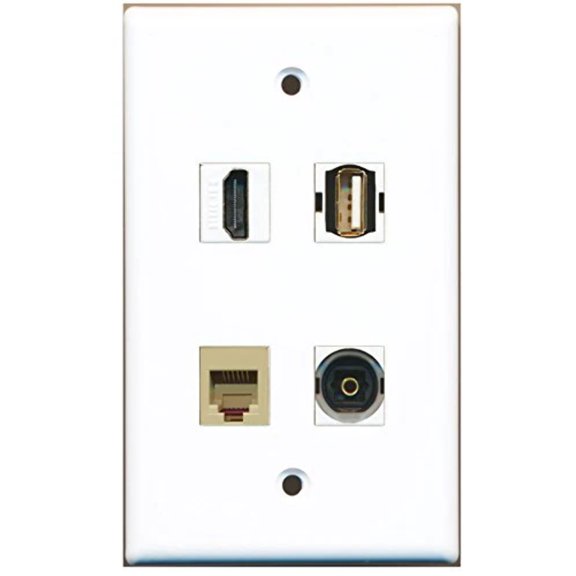 RiteAV - 1 Port HDMI 1 Port USB A-A 1 Port Phone RJ11 RJ12 Beige 1 Port Toslink Wall Plate