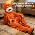 thumbnail image 3 of Silly Pumpkin Onesie Big Mouth Monster Pajamas, Unisex Pumpkin Soft Hooded Loungewear, Funny Monsters Onesie for Movie Nights, Oversized Fleece Homewear for Family Matching, 3 of 5