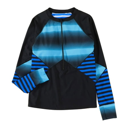 B91xZ One Piece Swimsuit Women Ladies Beach Surfing Top Long Sleeve Zipper with Chest Pad Sport Contrasting Color Conservative Men s Red Shorts Sky Blue XXL