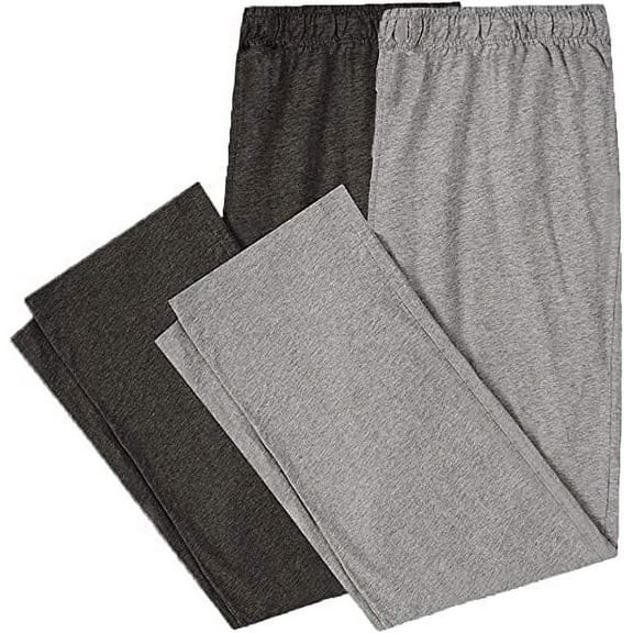 Bintangor Mens Pajama Sleep Pants 100% Cotton Knit Elastic Waistband Lounge Wear Long-2 Pack Grey+CharcoalGrey XXL