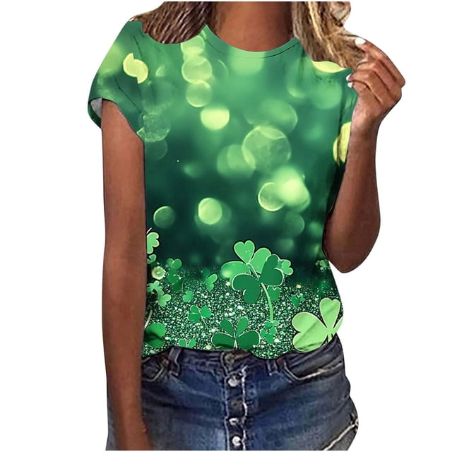 Amzcrzy Womens Tops Mode Imprimé Trèfle T-Shirt de la Saint-Patrick Col Rond T-Shirts de la Saint-Patrick Décontractés Tendance Manches Courtes Hauts pour Femme