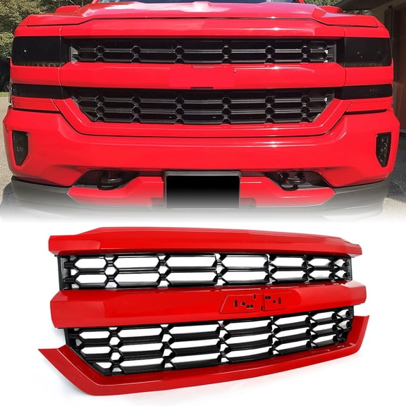 Red Hot Black Grille For Chevrolet Silverado 1500 2016-2018 LS Front Upper Bumper Grill