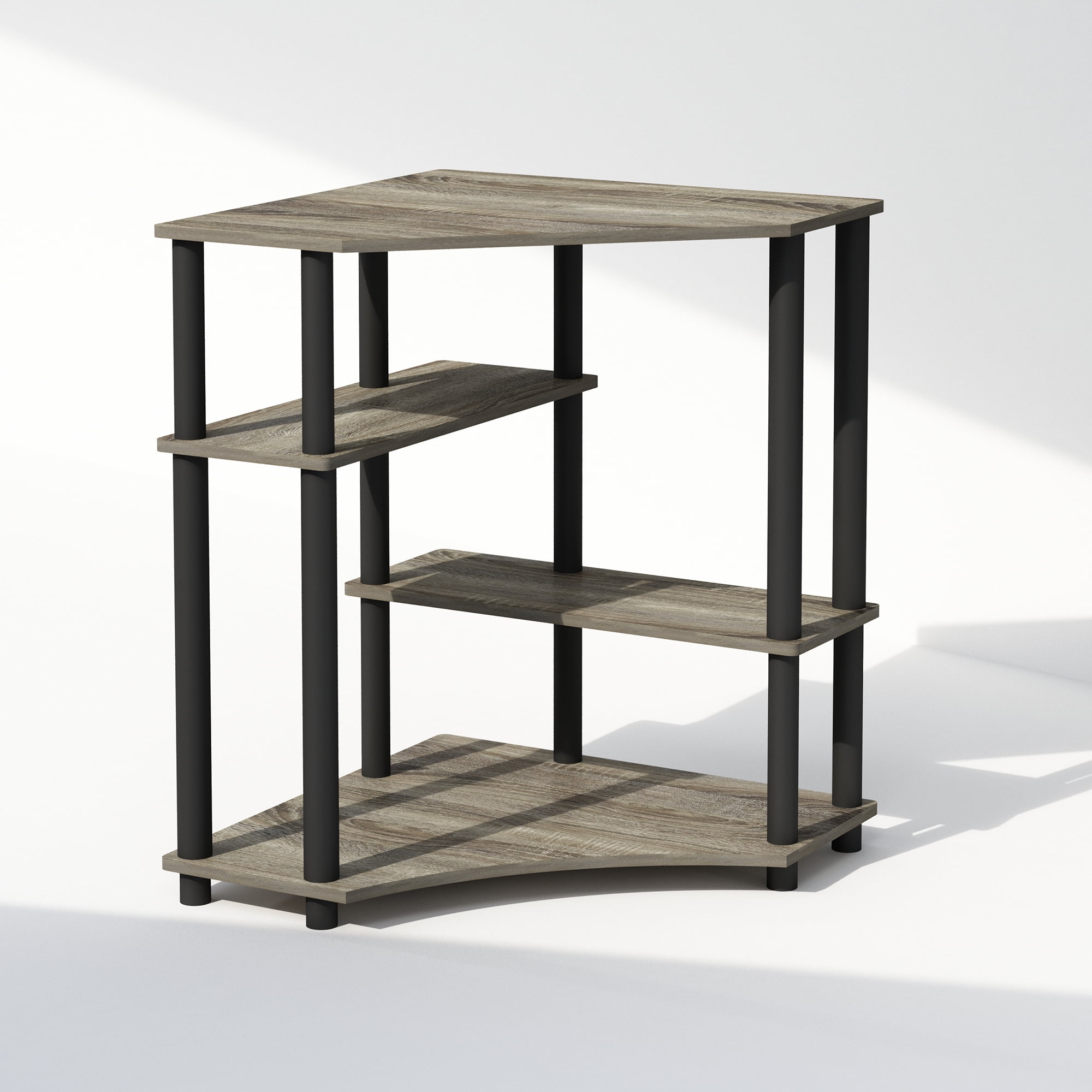Furinno Turn-N-Tube Multipurpose Corner Shelf, Display Rack, Bookshelf, French Oak/Black