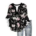 thumbnail image 2 of AGWOLF Womens Velvet V Neck Tshirts Ruffle 3/4 sleeve Tops Casual Floral Tunic Blouses Loose Fit Pleated Shirts Graphic Tees, 2 of 6