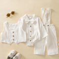 thumbnail image 2 of PFWOWB 3 Piece Baby Boy Formal Outfit with Long Sleeve Bow Tie Shirt Bodysuit, Button Waistcoat and Suspender Pants (White,9-12 Months), 2 of 5