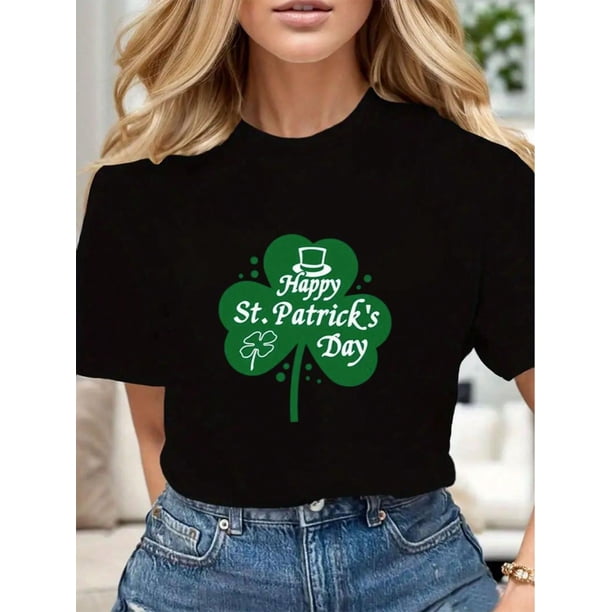 Camiseta estampada 100 % algodón para mujer, de manga corta y cuello redondo, para uso diario informal, 1 pieza, camiseta de ocio.