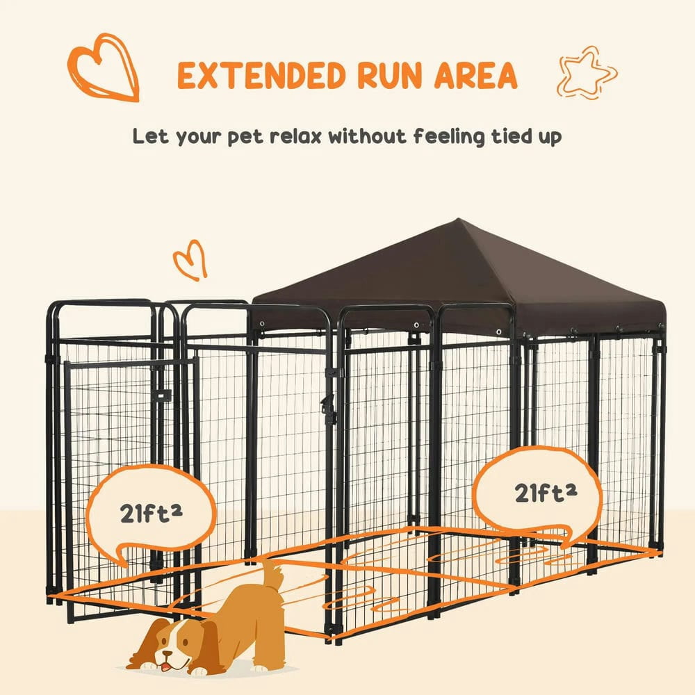 Topcobe Dog Kennel Outdoor with Waterproof Canopy, Dog Run with Chain Link, Secure Lock for Backyard and Patio, Large and Medium Sized Dogs, Outside Pet Shelter, Small Animal Habitat