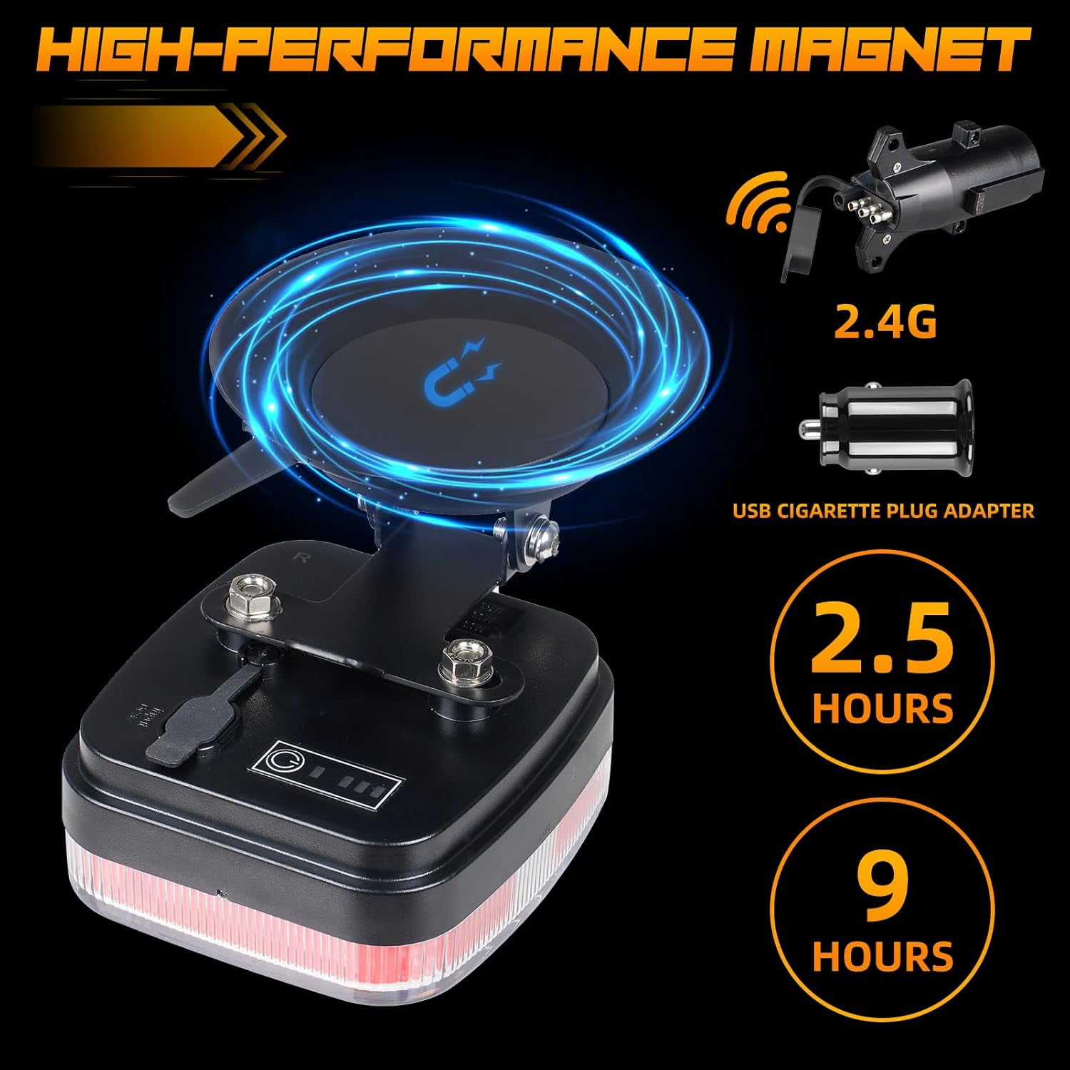 Wireless Trailer Lights-Magnetic Trailer Lights Adjustable Tow Light with Suction Cup, Rechargeable Towing Tail Light Kit Brake,Turn&Reverse Light Portable LED Towing Lights for Trucks,Boat,RV,Camper