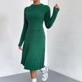 thumbnail image 5 of Jinhomg 2024 Dressy Casual Outfits for Women 2 Piece Solid Business Clothes Soft Cozy Long Sleeve Crew Neck Knit Tops with Pleated Midi Skirt Sales Today Clearance Green M, 5 of 9
