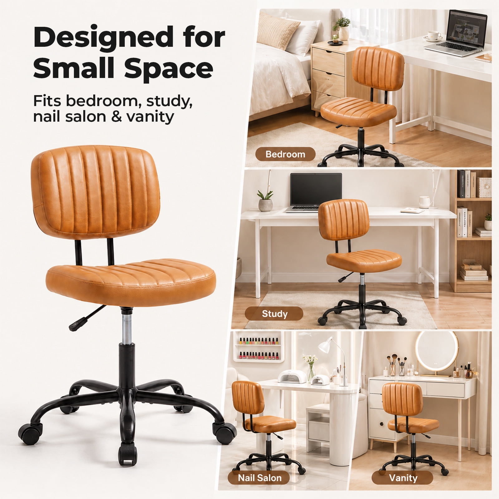Alvantor Office Chair, Adjustable Height 360° Swivel Rolling Computer Task Chair without Arms, White/Orange/Black