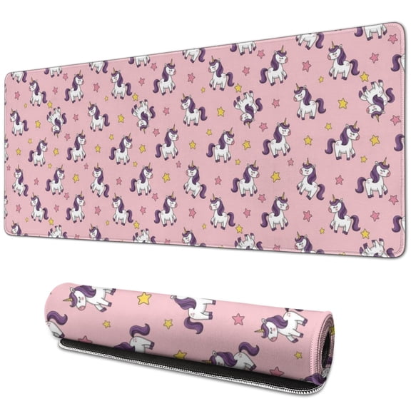 Long Mouse Pads for Desk,Pink Cartoon Unicorn Star Pattern Desk Mats on Top Of Desks, Desk Mouse Pad Extra Large with 3mm Non-Slip Base and Stitched Edge for Gaming,Office,Work,Home 31.5"x11.8"