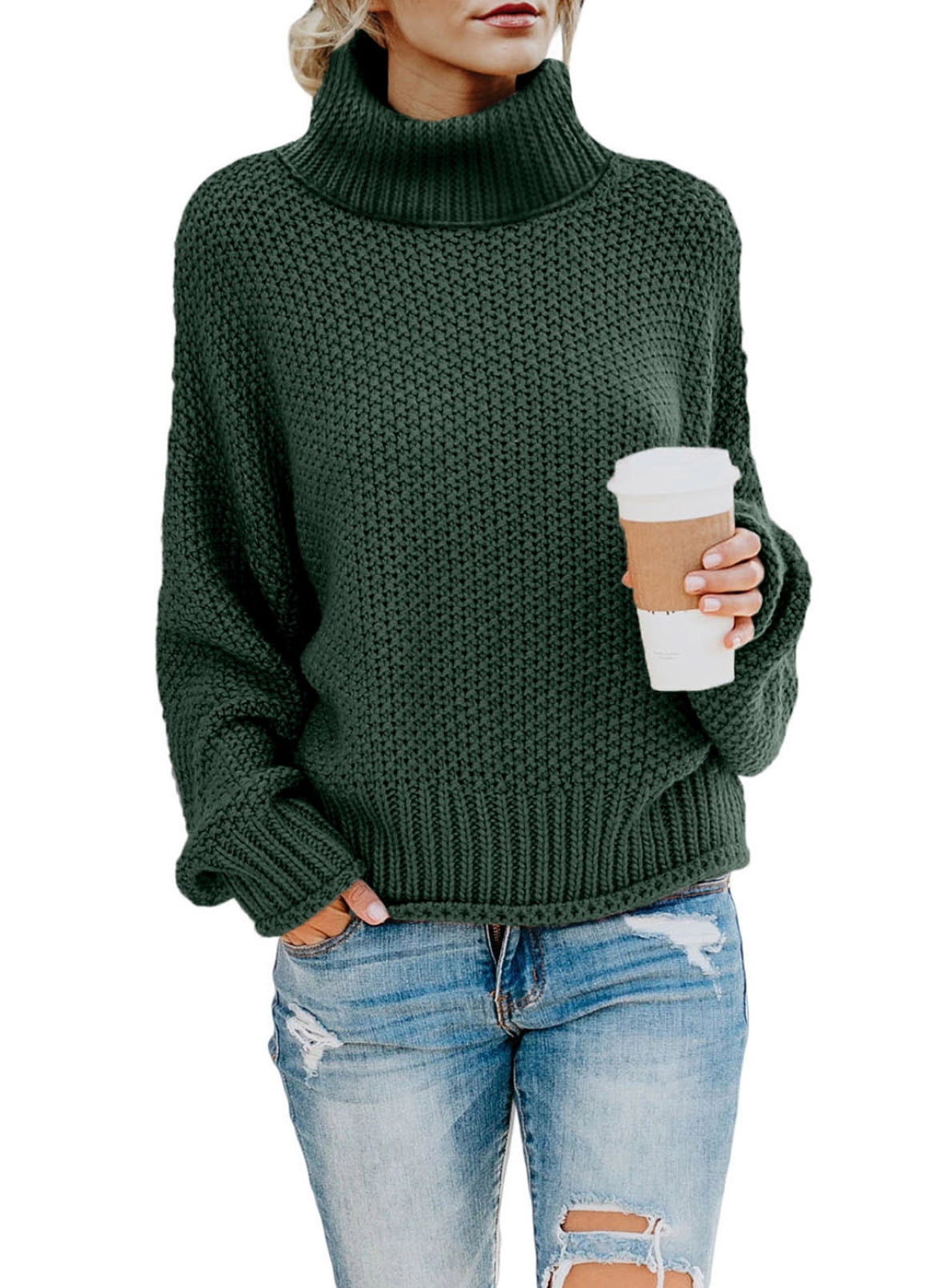 Sidefeel Women High Collar Cable Knit Sweater Winter Warm Turtleneck ...