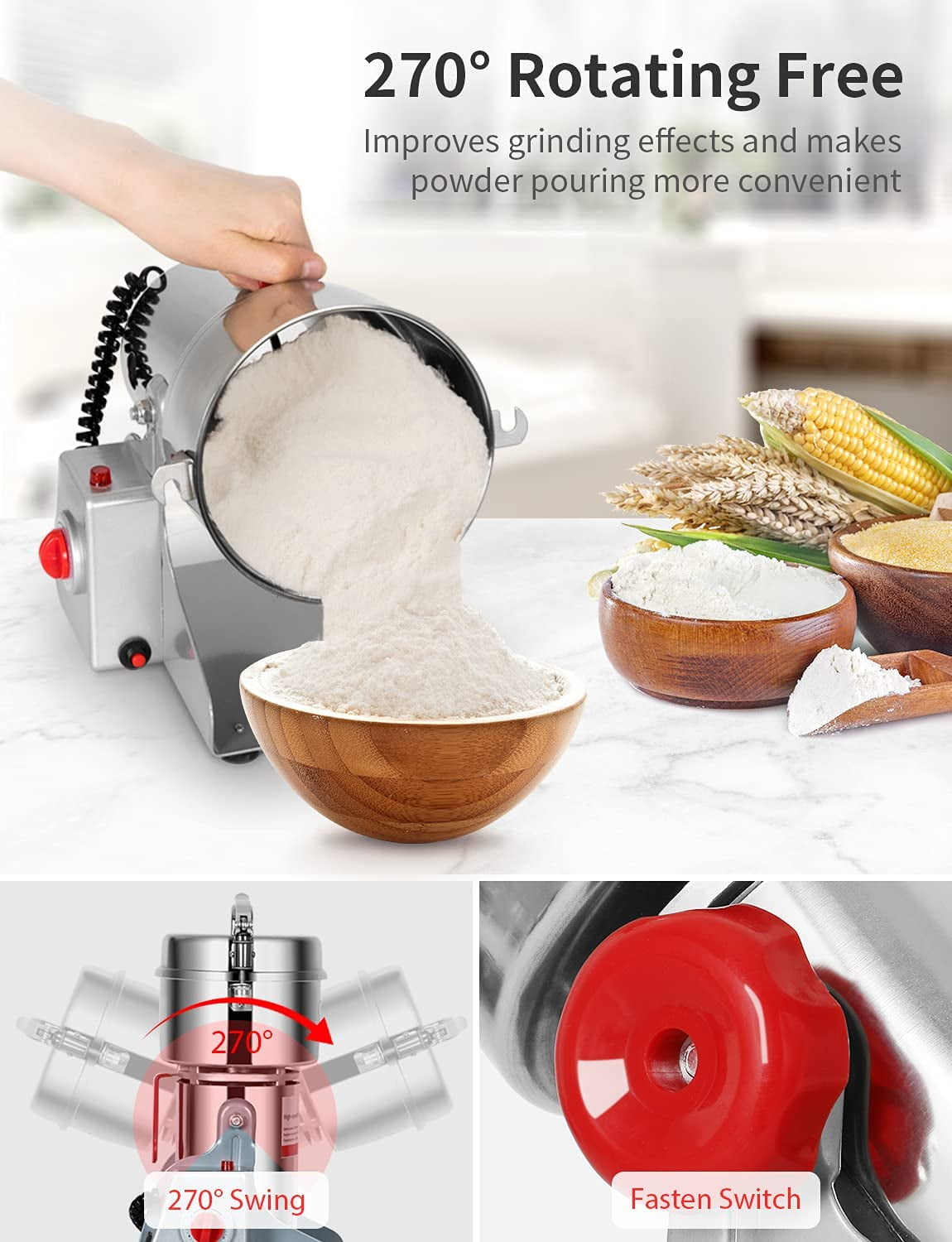 Spice Grinder Electric Grain Mill Grinder, 2500g Dry Mill Grain Machine,  Commercial 2600W Coffee Spice Herb Corn Grinder 