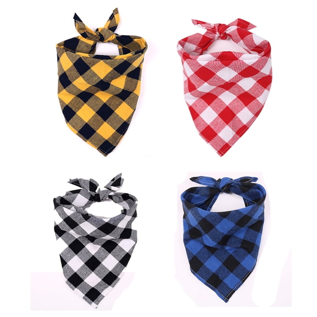 4 pañuelos para perros a cuadros, bufanda triangular reversible para mascotas para niños y niñas, tela duradera de primera calidad, pañuelo para perros pequeños, medianos, grandes y extragrandesLargo Jormftte CPB-US-ZMR06-4
