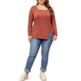 thumbnail image 2 of Agnes Orinda Plus Size Top for Women Side Button Square Neck Long Sleeve Casual Tunic Blouse 3X Red Brown, 2 of 6