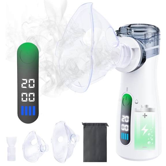 Portable Ultrasonic Breathing System, Humidify any liquid, with Rechargeable Battery & Whisper quiet for Home and Travel,Gray white