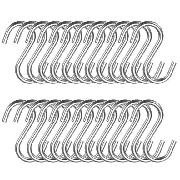 24pcs S Hooks 1.9" Metal Hanging S Shaped Hooks Small S Hanger Closet Rod Hooks for Hanging Kitchen Utensils Cups Plants Jewelry Jeans Clothes Towels Tools Silver