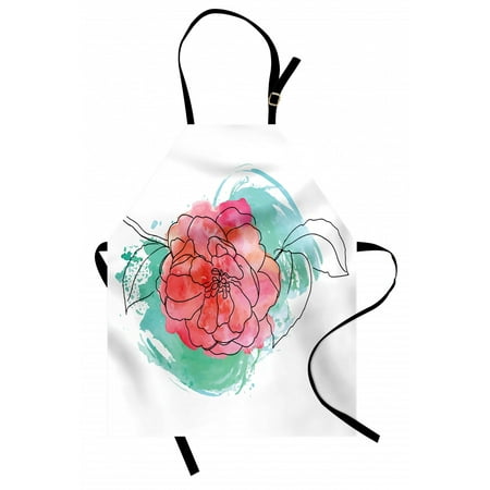

Pink Leaves Apron Camellia in Grunge Watercolor Effect Unisex Kitchen Bib with Adjustable Neck for Cooking Gardening Adult Size Turquoise Coral by Ambesonne