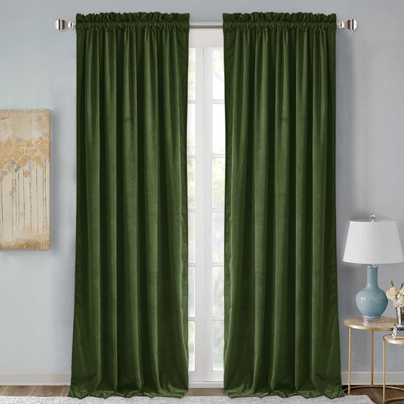 Cortinas de Terciopelo Verde Musgo StangH 2 Paneles 132x267cm Navidad